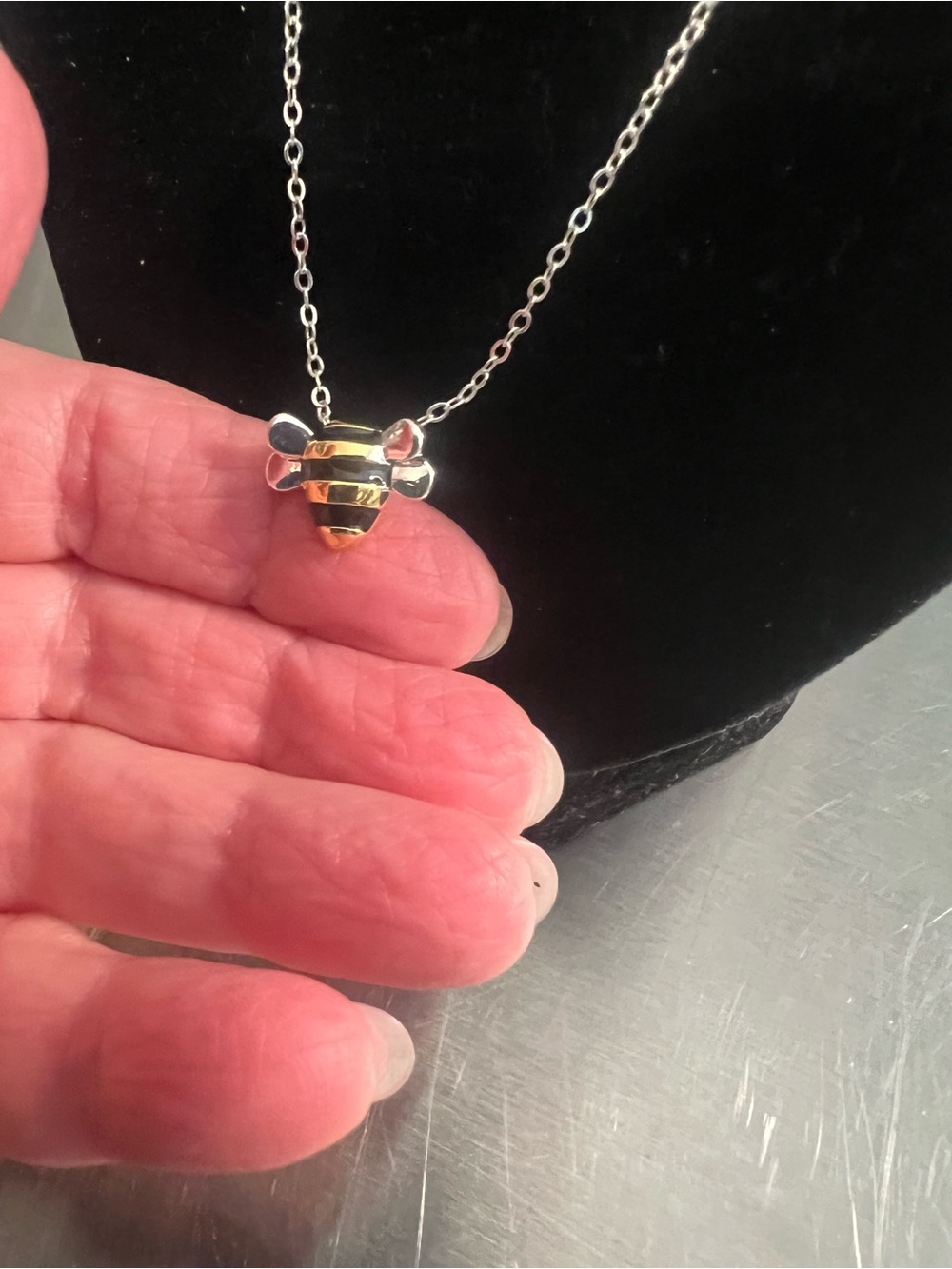 Sterling Silver Two Tone Bumblebee Pendant Necklace -